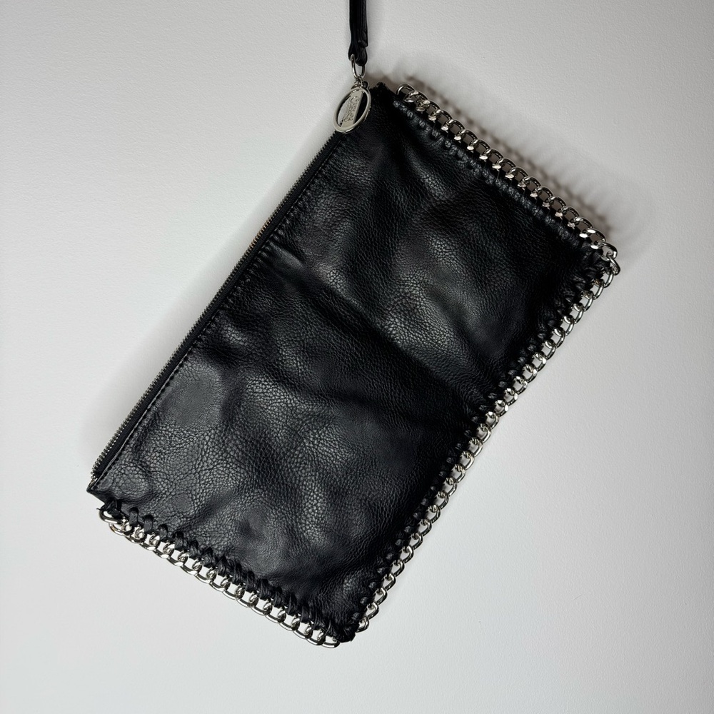 Carlos Santana Women’s Black Clutch Bag – Faux Leather with Chain, Evening